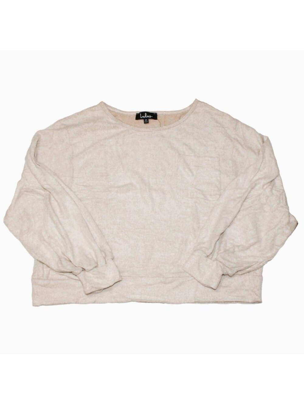 Lulus Oatmeal Pullover Sweater Pocket Banded Cuffs and Waist Medium 24855 NWT